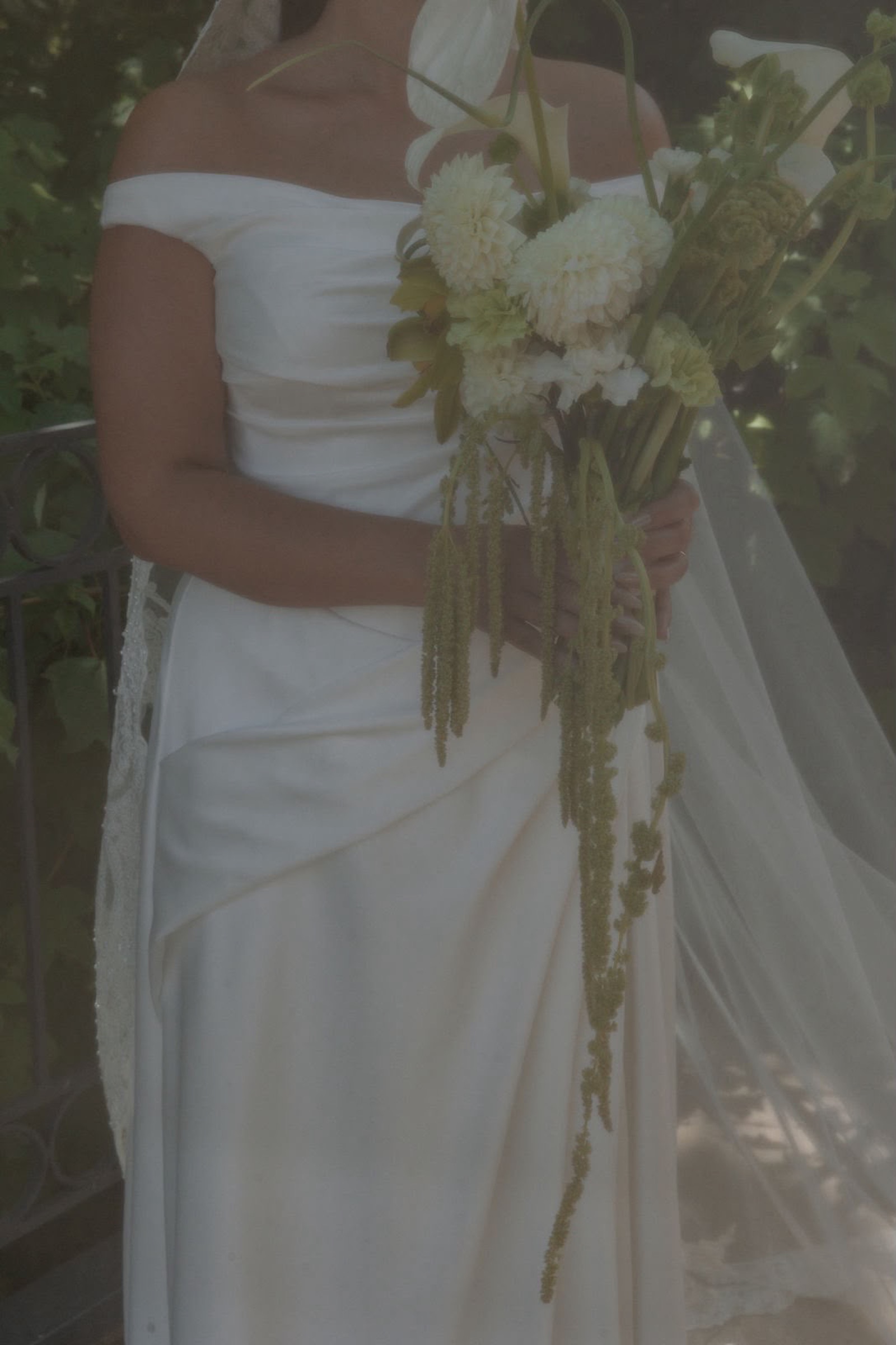 Bridal gown and trailing amaranthus