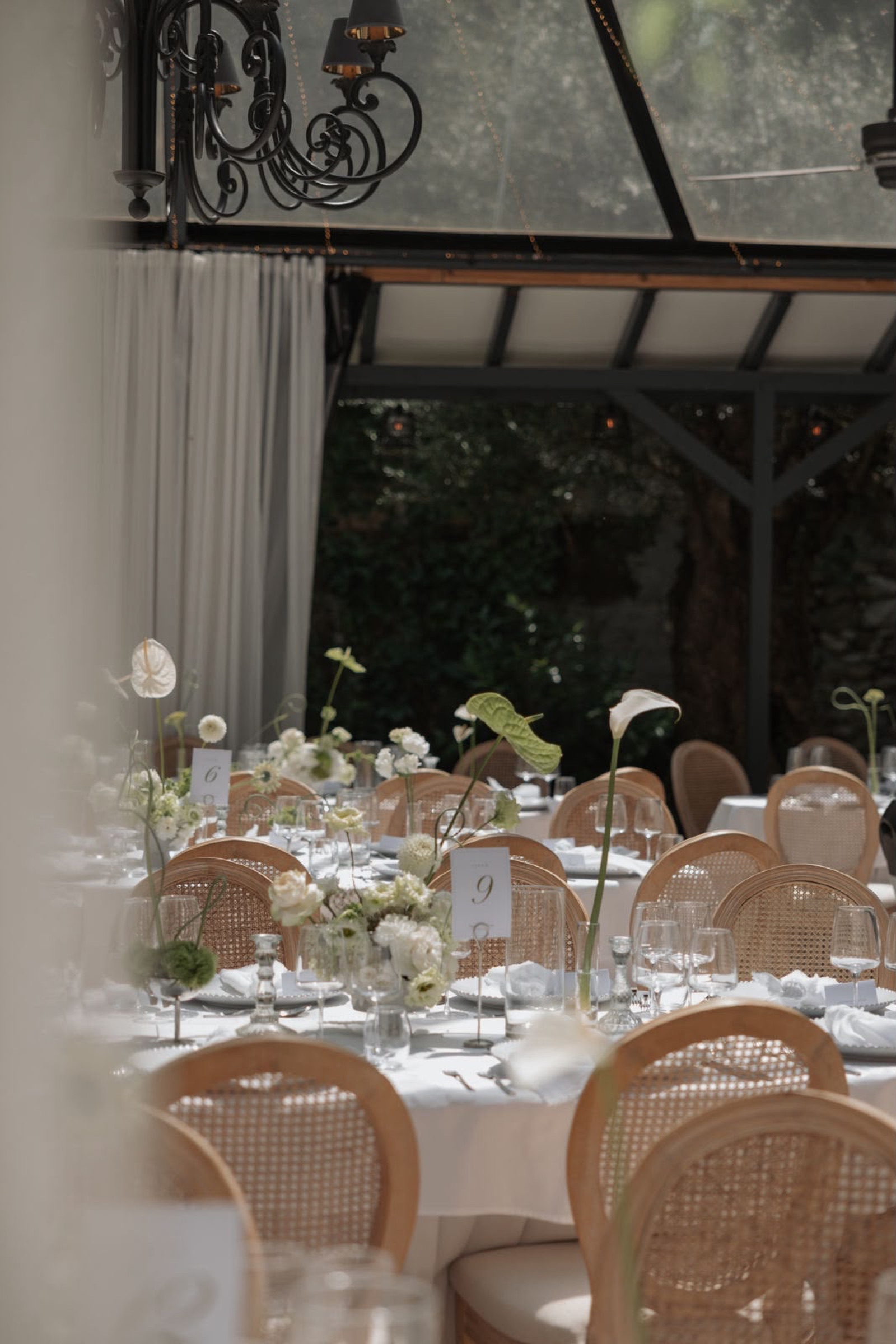 Conservatory tables with calla lilies